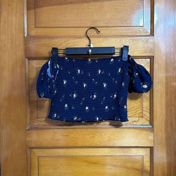 Reformation Pinto Navy Floral Square Neck Crop Top Women’s 12 - Picture 1 of 7